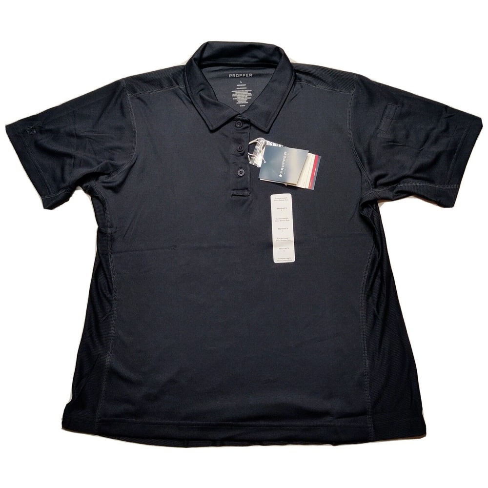 PROPPER SUMMER WEIGHT Women Large Navy Blue Short Sleeve Polo Shirt NEW
